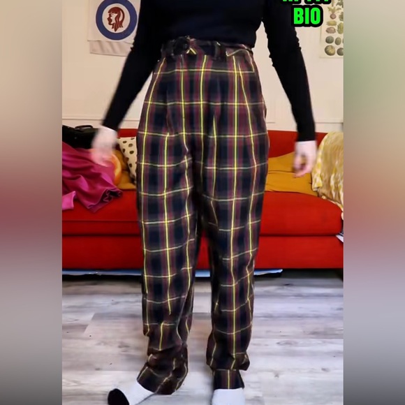 Pants - high waisted tapered tartan pants